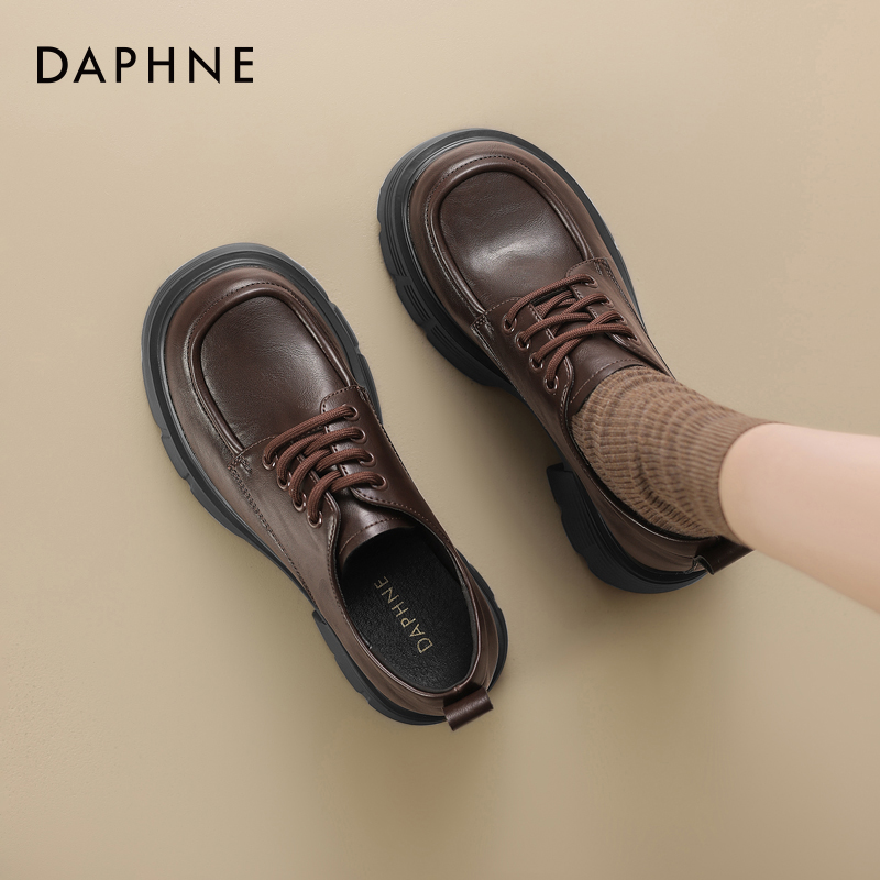 达芙妮厚底6.5CM高跟乐福鞋英伦