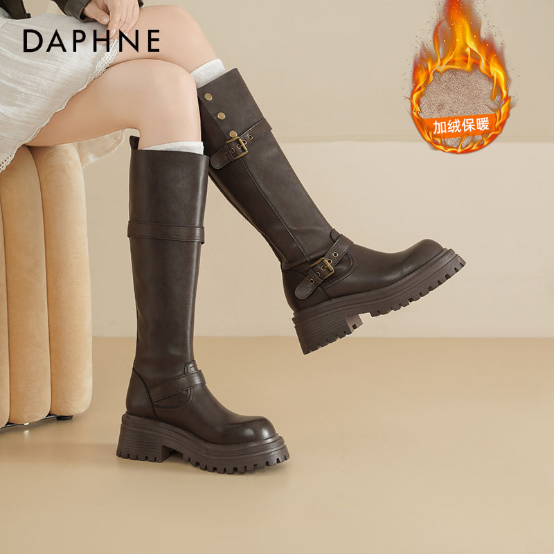 达芙妮加绒长筒靴两穿雪地靴子女