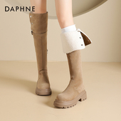 达芙妮加绒过膝长筒靴女2026新款 秋冬美拉德保暖雪地靴厚底靴子女