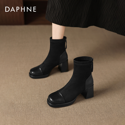 达芙妮黑色短靴女鞋2025新款