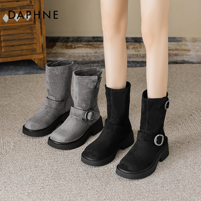 【达芙妮短靴】磨砂复古中筒靴子