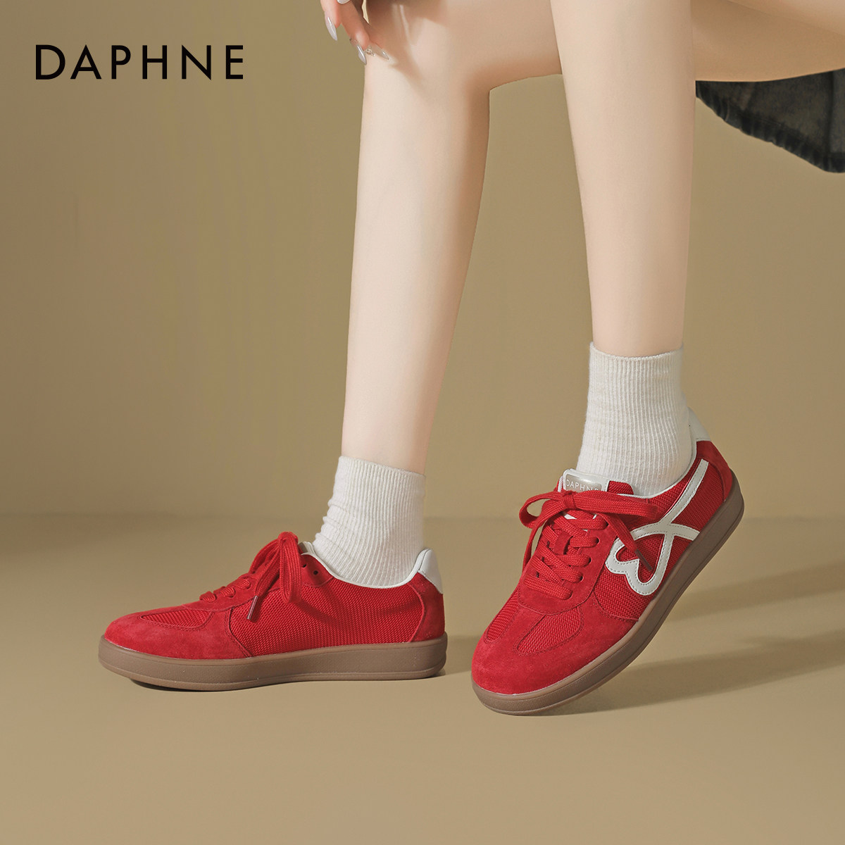 达芙妮红色德训鞋女款厚底鞋子女鞋2025新款芭蕾风板鞋休闲帆布鞋,女鞋,德训鞋,淘宝优惠券,粉丝福利购,淘宝优惠卷