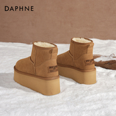短靴保暖加绒增高东北面包棉鞋 达芙妮厚底雪地靴女2025冬季 新款 子
