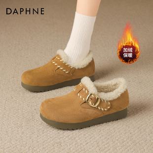 达芙妮绝美厚底加绒勃肯鞋女鞋2025新款冬增高毛绒一脚蹬保暖棉鞋