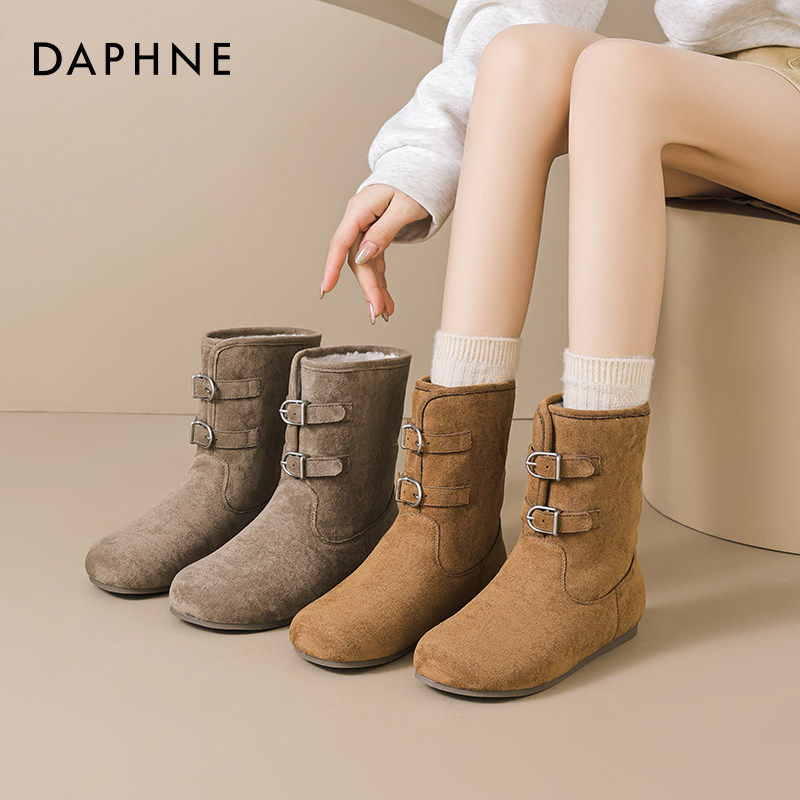 达芙妮加绒雪地靴女2025秋冬新款平底绒面短靴加厚保暖棉靴,女鞋,时尚雪地靴,淘宝优惠券,粉丝福利购,淘宝优惠卷