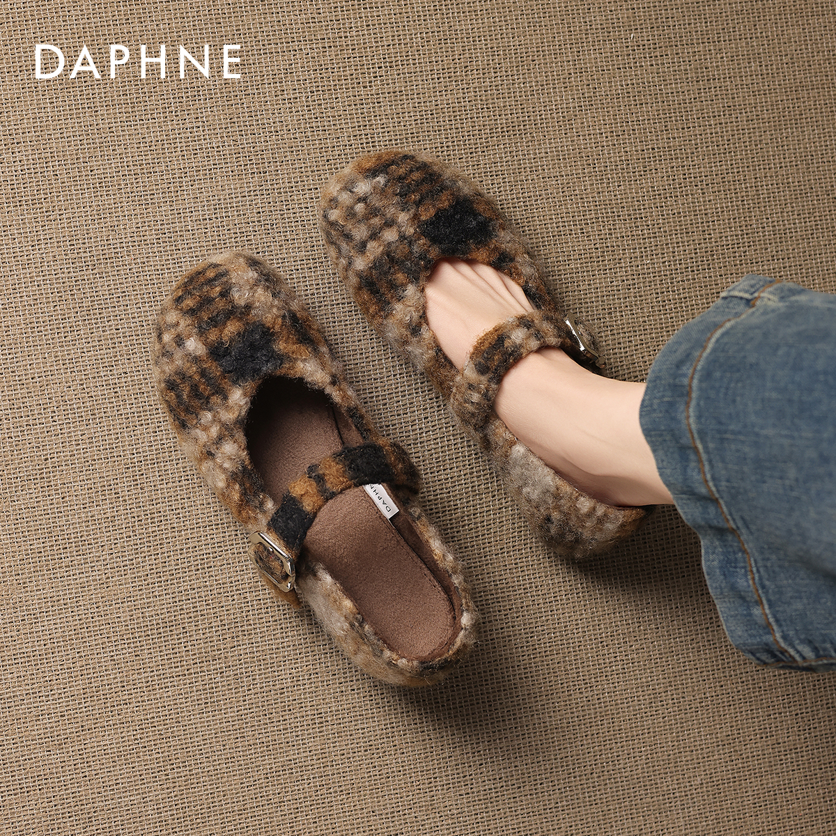 达芙妮加绒格纹单鞋玛丽珍女鞋