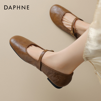 达芙妮玛丽珍单鞋棕色平底小皮鞋