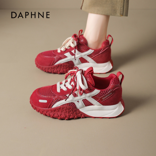 达芙妮厚底红色德训鞋休闲跑鞋女
