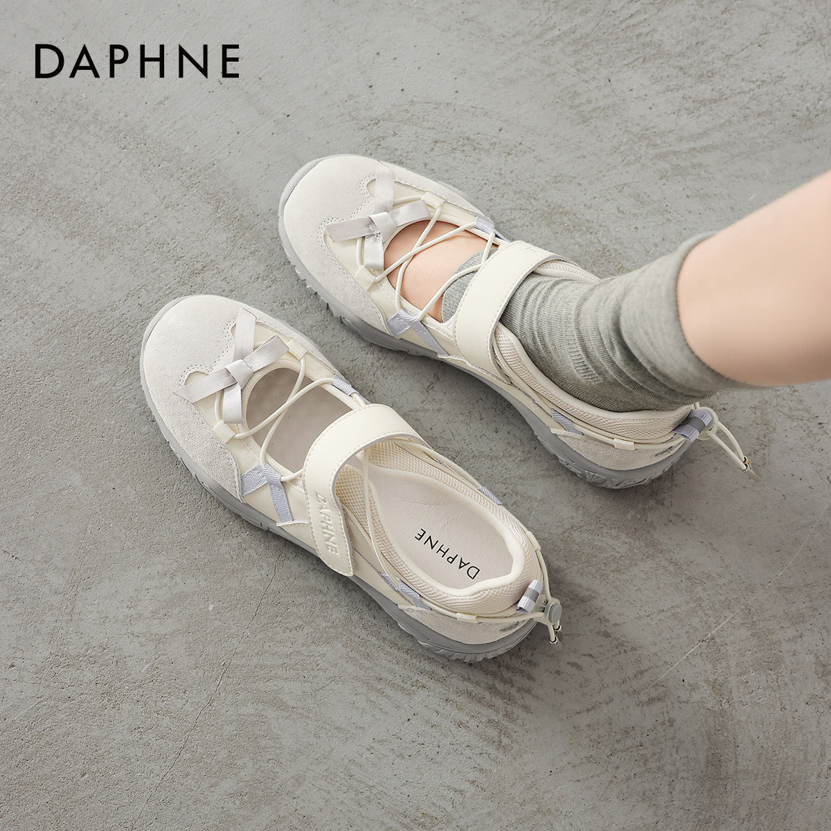 达芙妮运动芭蕾玛丽珍鞋女2026新款春平底单鞋厚底魔术贴休闲女鞋