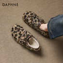 达芙妮豹纹雪地靴女款2025新款冬季加绒勃肯毛毛鞋外穿棉鞋豆豆鞋