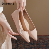 女2025新款 秋冬法式 平底鞋 达芙妮裸色单鞋 子女气质尖头通勤高跟鞋