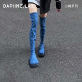 DAPHNELAB达芙妮方糖牛仔过膝靴女2024新款 厚底骑士靴女显瘦长靴