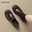 女2025新款 厚底女鞋 英伦风小皮鞋 山茶花单鞋 女款 达芙妮棕色乐福鞋