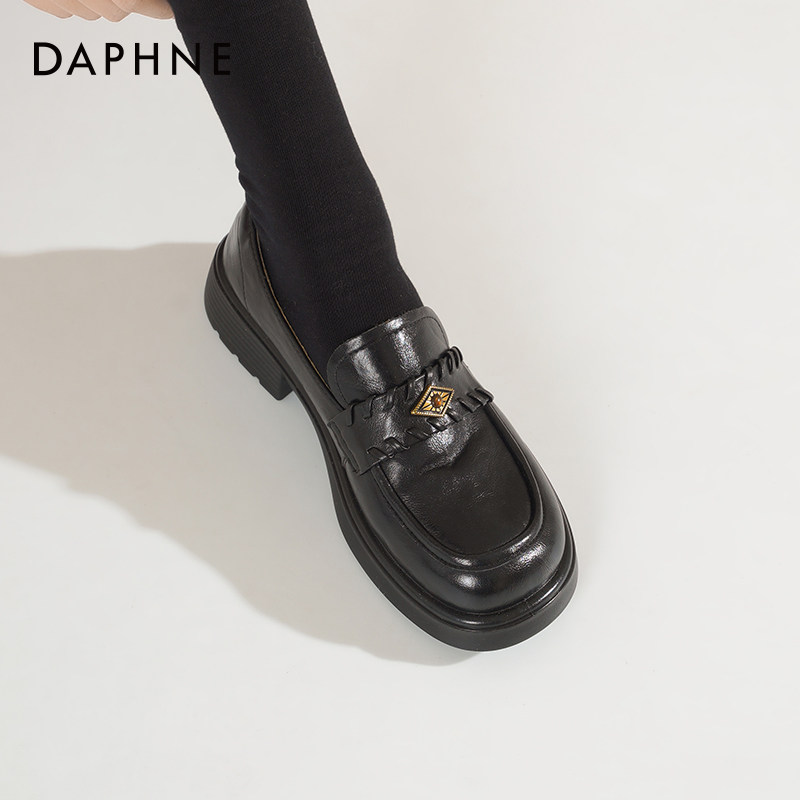 达芙妮厚底乐福鞋女2026新款春季英伦风复古小皮鞋黑色百搭单鞋女