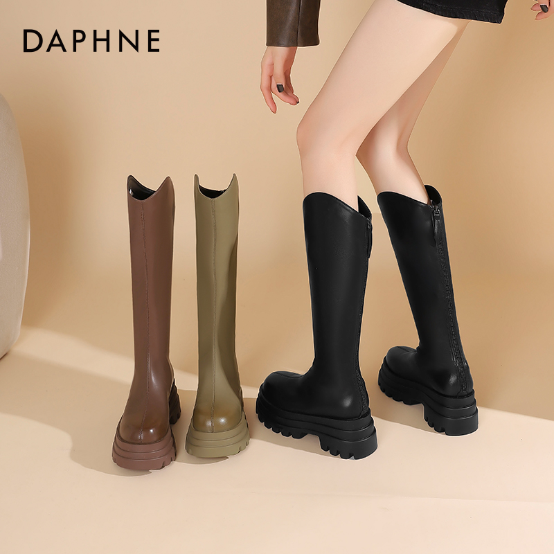 达芙妮长筒靴子女复古骑士靴
