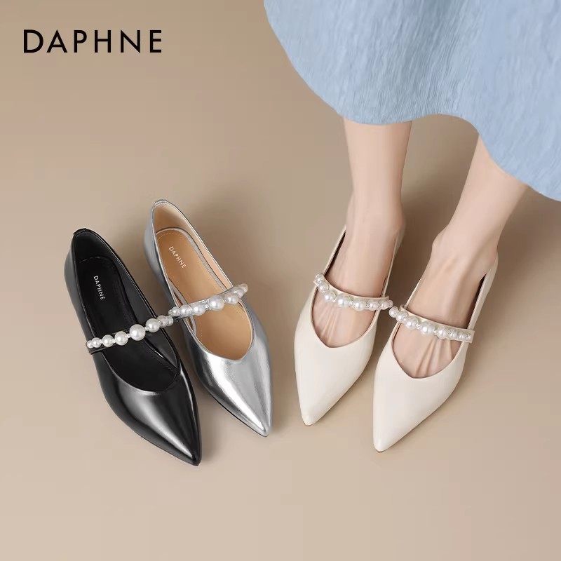 达芙妮银色单鞋女2026新款秋季法式玛丽珍女鞋尖头平底鞋小皮鞋子,女鞋,浅口单鞋,淘宝优惠券,粉丝福利购,淘宝优惠卷