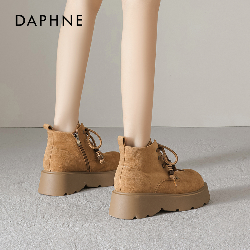 达芙妮厚底大黄马丁靴增高女短靴