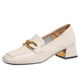 达芙妮乐福鞋女通勤女鞋2026春夏新款中跟单鞋方头粗跟穆勒鞋皮鞋