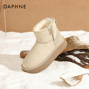 短筒靴 加绒保暖皮面防水面包棉鞋 达芙妮厚底雪地靴女2025冬季 新款