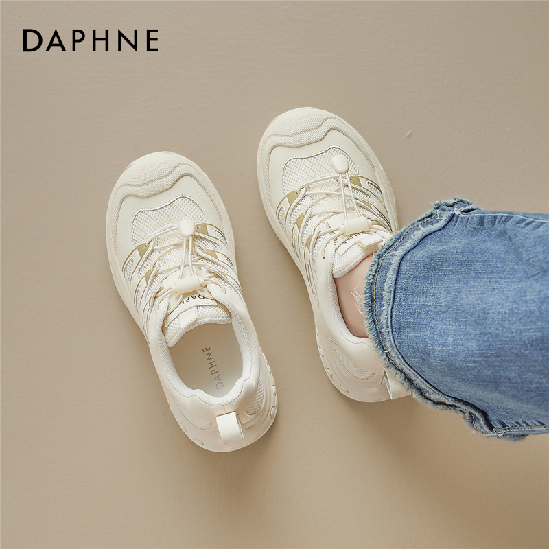 达芙妮网鞋透气网面内增高小白鞋