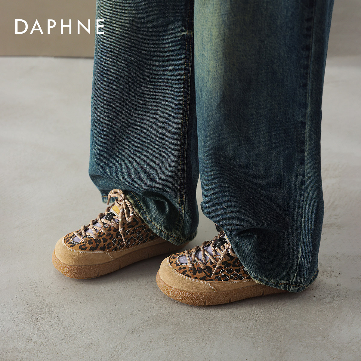 达芙妮豹纹德训鞋女款2026新款春季丑萌厚底休闲女鞋子复古运动鞋