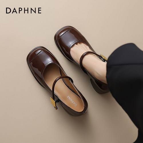 达芙妮浅口玛丽珍单鞋女粗跟时尚