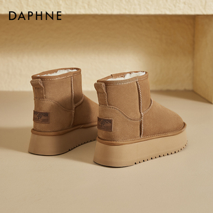 东北棉鞋 真皮短靴中筒面包鞋 冬季 达芙妮加绒防水雪地靴女2025新款