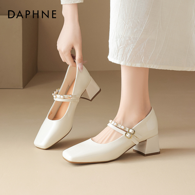 达芙妮高跟玛丽珍鞋女软底小皮鞋
