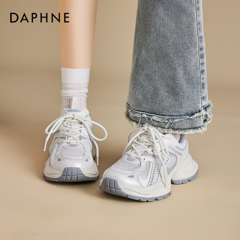 达芙妮白色老爹鞋女2026新款春季超火网鞋女透气网面厚底运动鞋子
