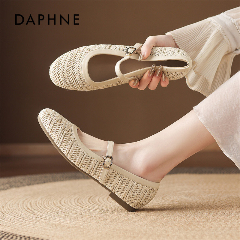 达芙妮平底玛丽珍鞋女2026新款春季配裙子编织镂空凉鞋透气单鞋子,女鞋,浅口单鞋,淘宝优惠券,粉丝福利购,淘宝优惠卷