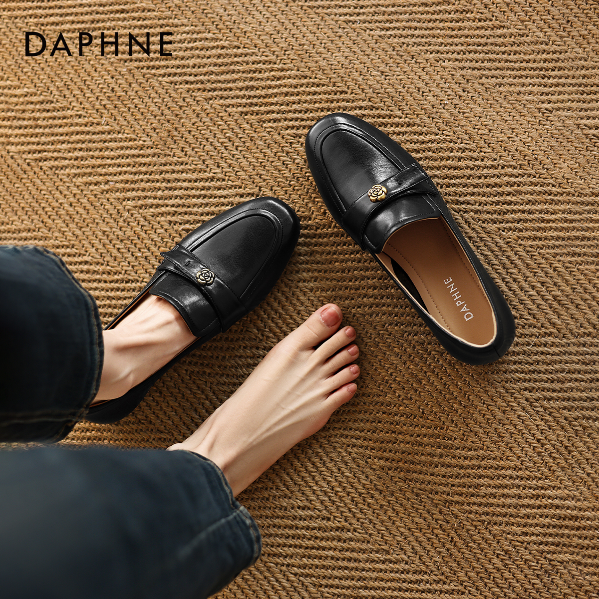 达芙妮平底山茶花乐福鞋通勤女鞋