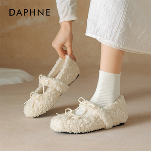 达芙妮加绒毛毛鞋女春秋2026新款外穿保暖棉鞋白色玛丽珍绝美单鞋