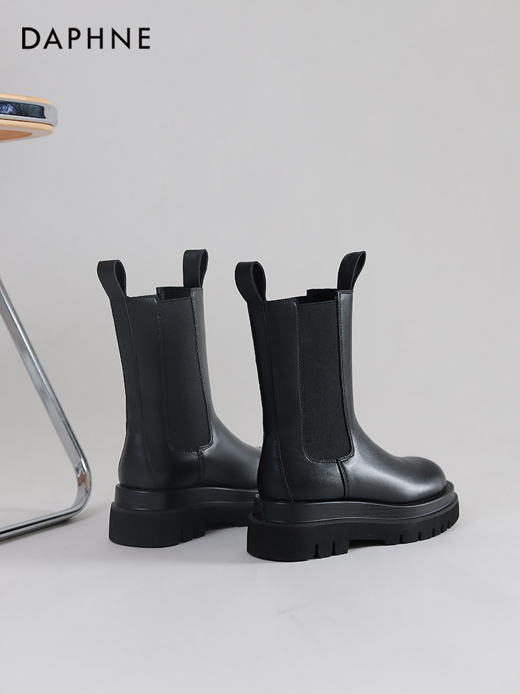 여성용 다프네 마틴 부츠 2023 가을 블랙 영국 스타일 굴뚝 부츠 여성용 두꺼운 단독 레트로 첼시 부츠