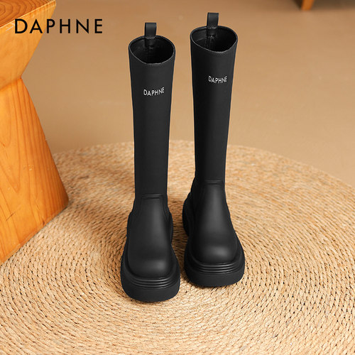 达芙妮英伦风厚底长筒靴