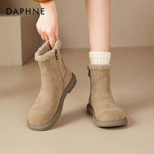 达芙妮雪地靴女款冬季2025新款冬天鞋子加绒厚底保暖棉鞋中筒短靴