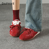 达芙妮红色德训鞋 保暖雪地靴 阿运动甘新年加绒棉鞋 女2025冬季 新款