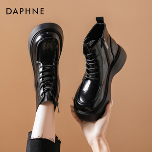 达芙妮马丁靴女2023秋冬款 靴子女 炸街小短靴复古骑士靴英伦风爆款