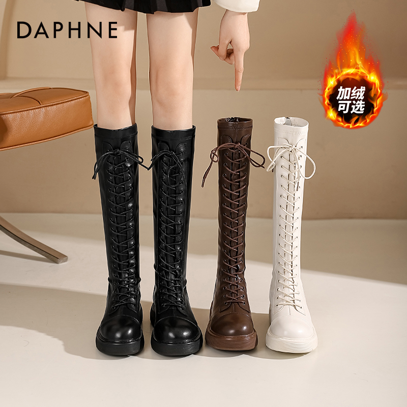 达芙妮今年新款绑带长筒靴骑士靴