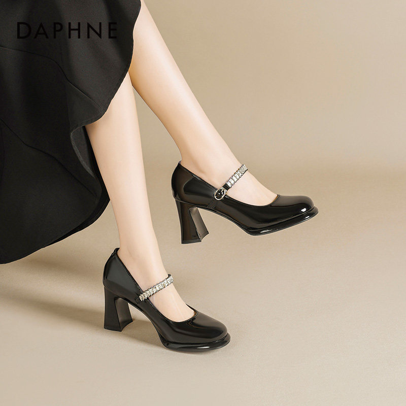 达芙妮玛丽珍鞋女鞋2026春季新款黑色高跟鞋子女款法式粗跟单鞋女