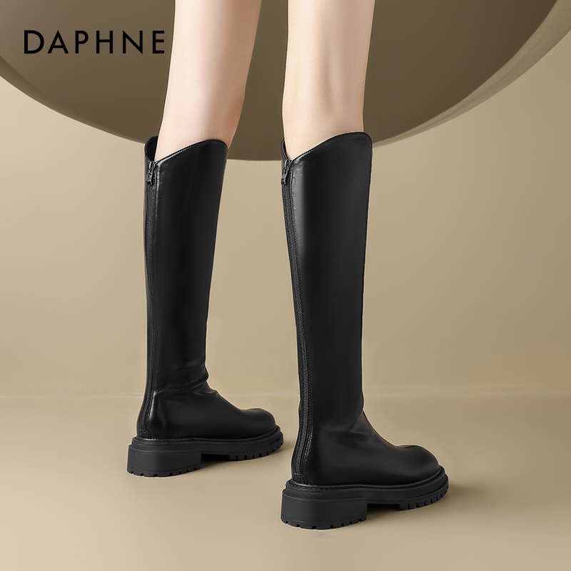 达芙妮厚底长筒靴女2025冬新款加绒保暖骑士靴小个子增高显瘦长靴