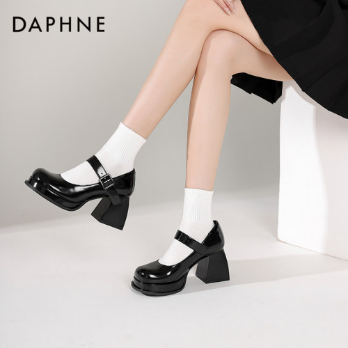 达芙妮复古法式玛丽珍女鞋高跟鞋