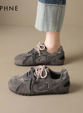 达芙妮平底灰色板鞋2025新款百搭女士女款软底复古休闲秋冬女鞋子