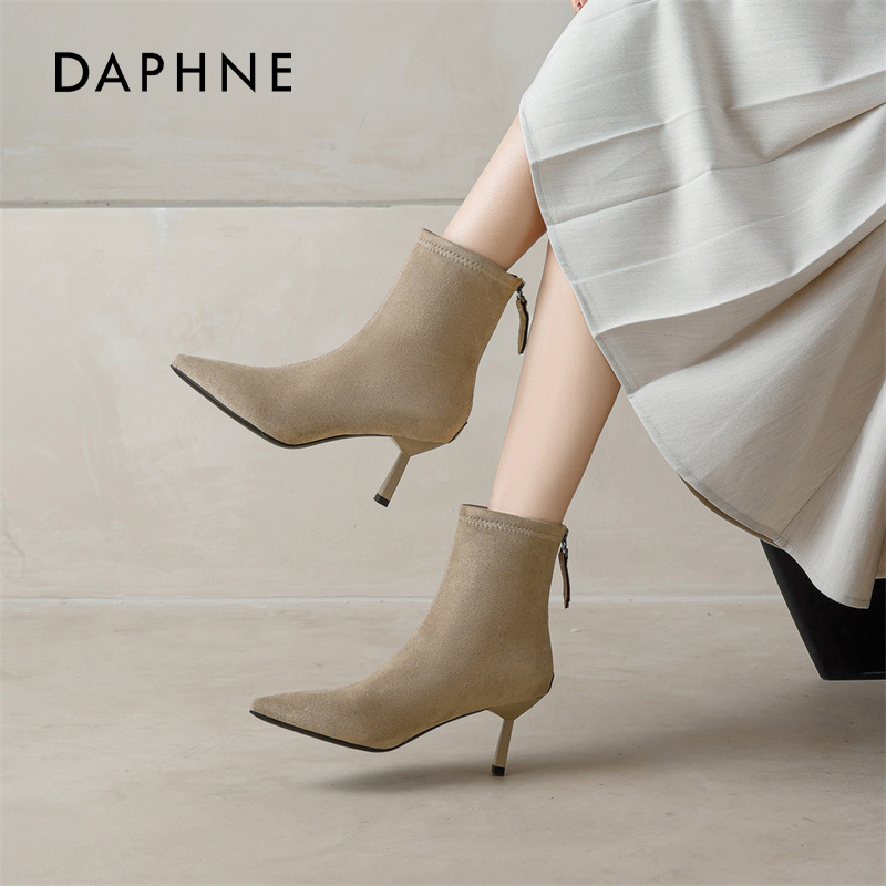 达芙妮尖头高跟短靴女款切尔西靴