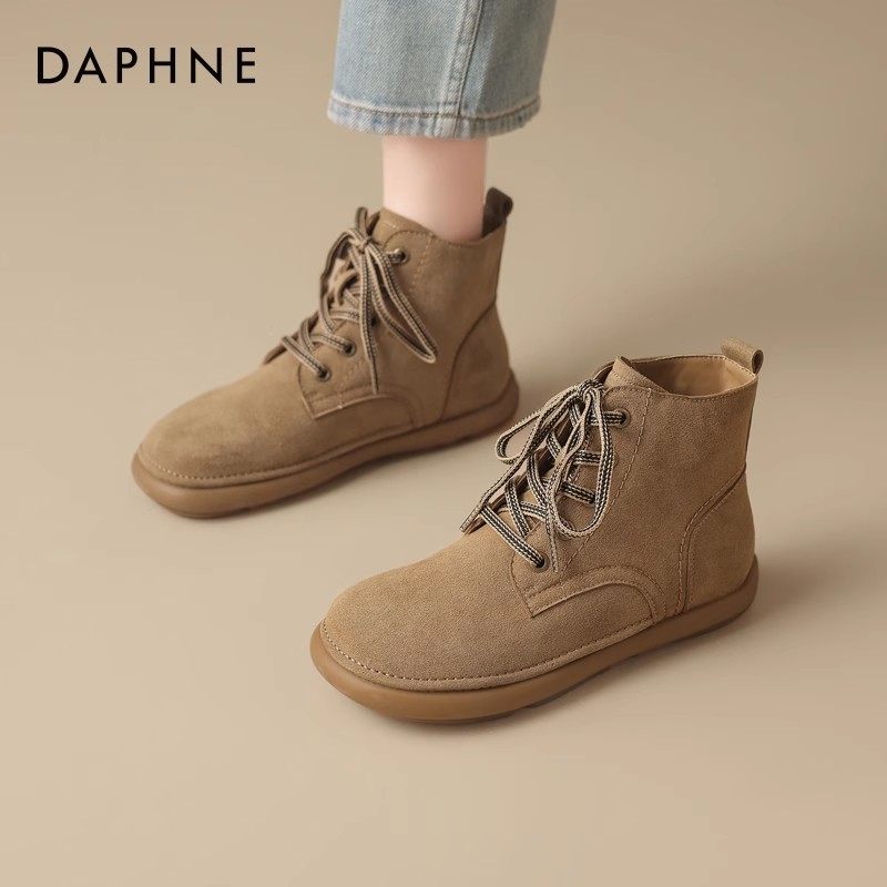 达芙妮短靴女冬季勃肯鞋平底妈妈靴子女款加绒女靴法式平底马丁靴