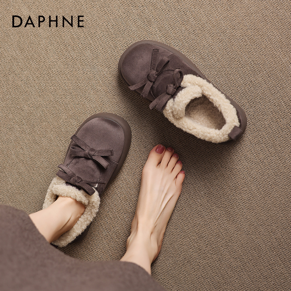 达芙妮厚底加绒雪地靴女2026新款冬毛毛鞋勃肯鞋保暖外穿棉鞋短靴,女鞋,时尚雪地靴,淘宝优惠券,粉丝福利购,淘宝优惠卷