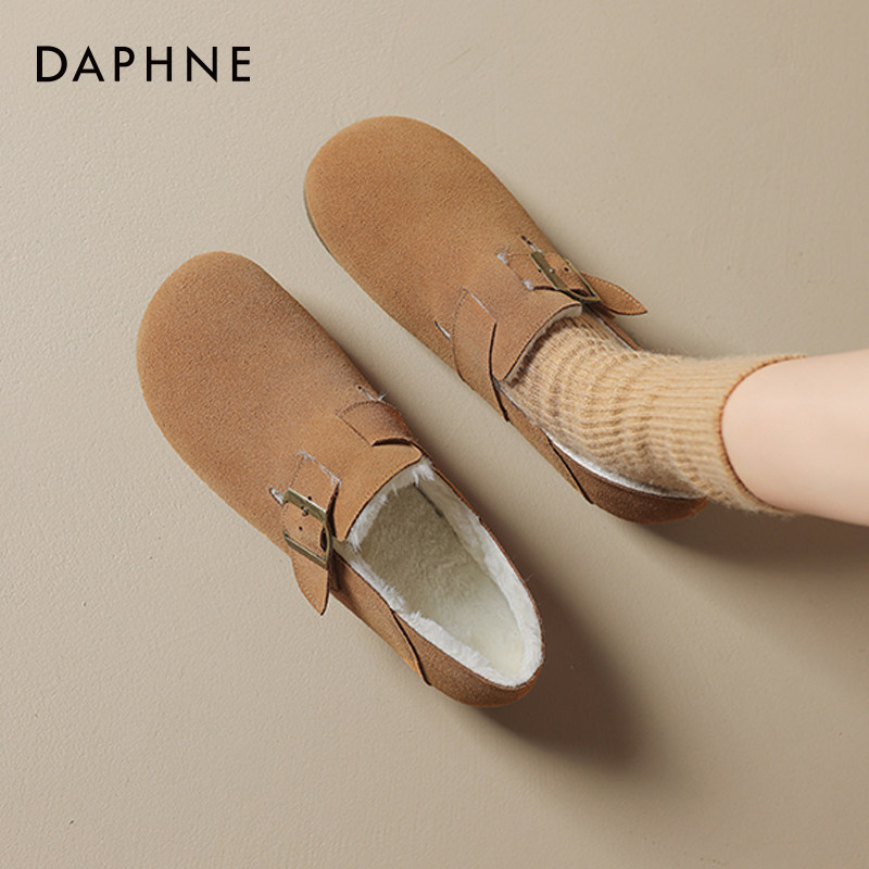 达芙妮加绒勃肯靴2026春季新款复古休闲棉鞋英伦风毛毛单鞋平底鞋,女鞋,勃肯鞋/软木鞋,淘宝优惠券,粉丝福利购,淘宝优惠卷