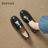 女2026春季 新款 金币英伦风小皮鞋 达芙妮黑色乐福鞋 一脚蹬通勤单鞋