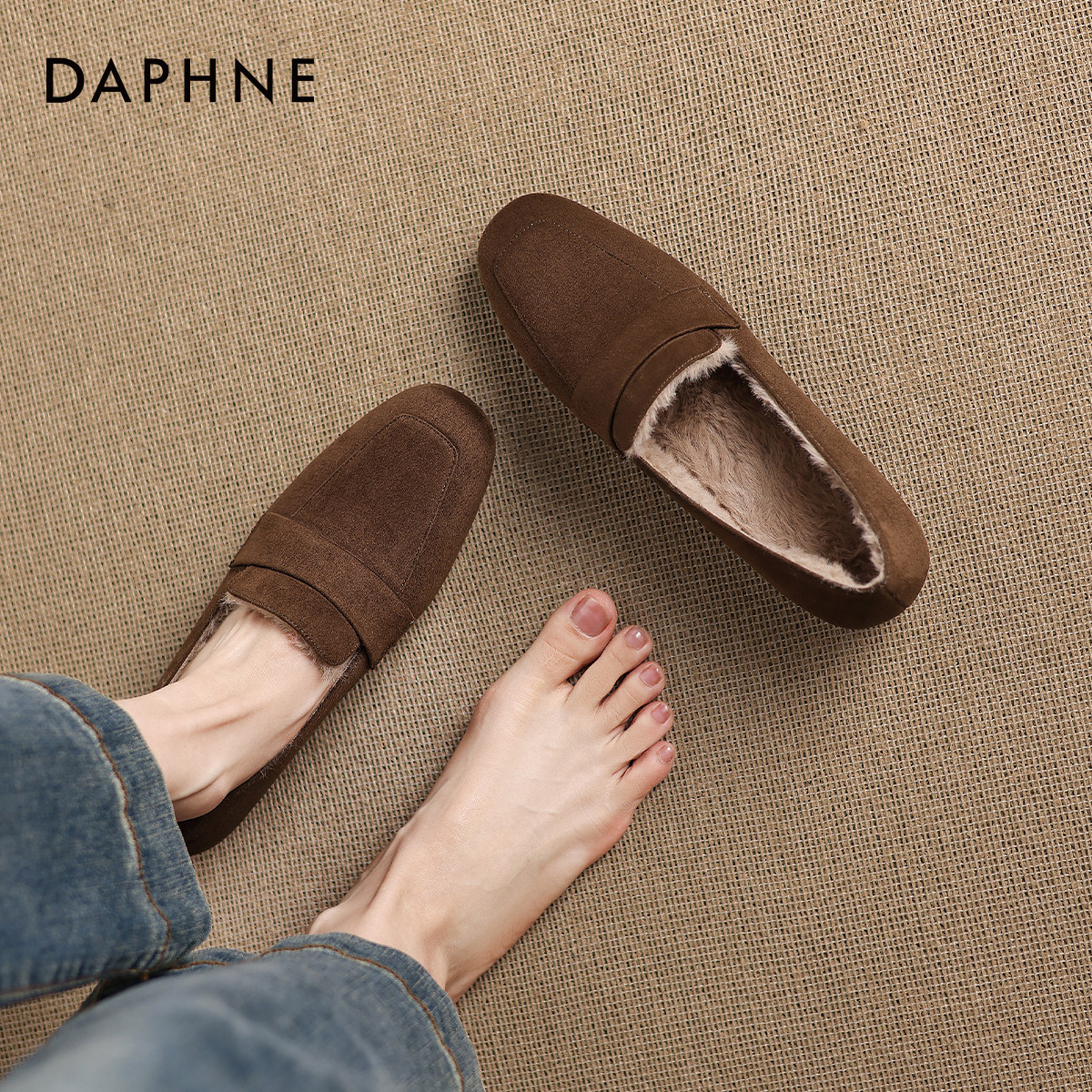 加绒乐福鞋女黑色平底单鞋