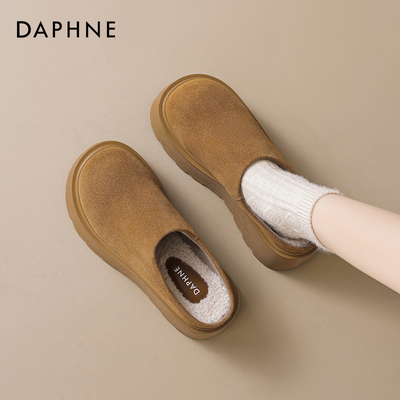 达芙妮雪地靴女款2025新款冬季厚底一脚蹬包头勃肯加绒毛毛棉拖鞋