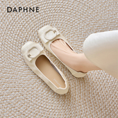 女2026春季 新款 平底浅口妈妈鞋 达芙妮白色单鞋 一脚蹬玛丽珍小皮鞋